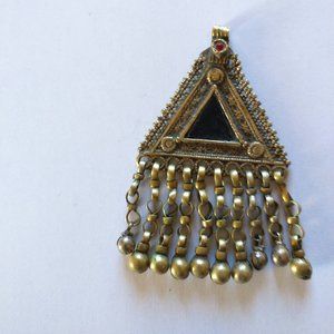 Middle Eastern brass tone triangular pendant